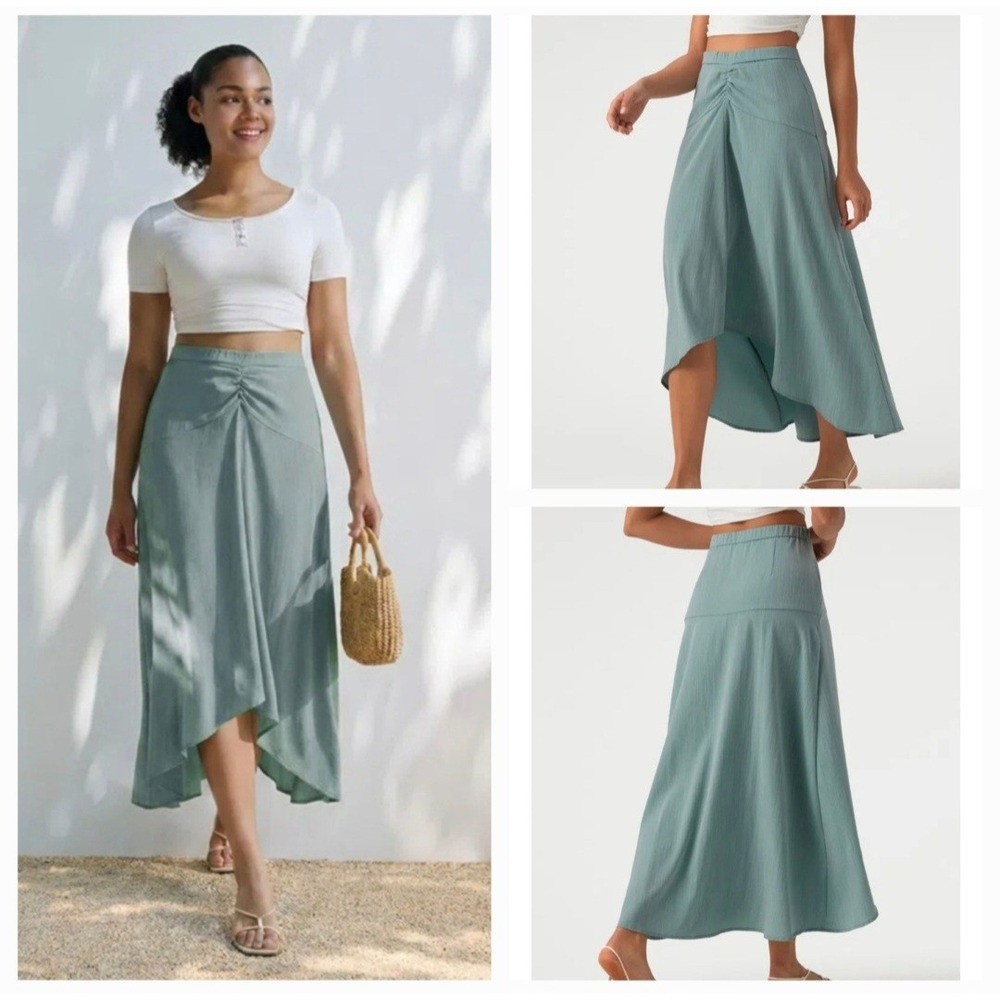 Halara Sage High Waisted High/Low Maxi Casual Linen Feel Skirt Size XL NWT